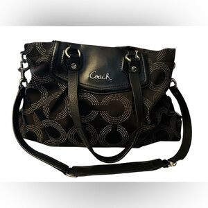 Coach Ashley Black Dotted Op Art Patent Leather Shoulder Bag black gray
